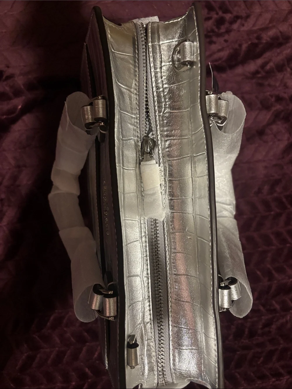 kate spade Metallic Silver Croc-Embossed Satchel